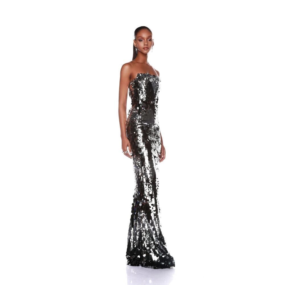 Bronx and banco farah strapless gunmetal gown black silver XL(US10) - Picture 2 of 8